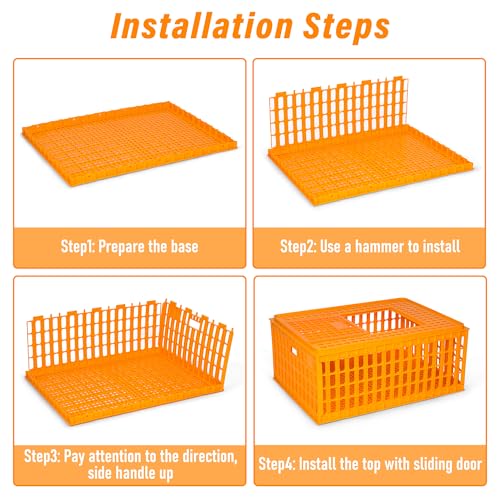 lukar 1 Piece Poultry Carrier Crate Heavy Duty Chicken Transport Cage | Plastic Chicken Carrier Crates Transport Box for 10-13 Adult Chickens Duck Goose Birds, 29.5 x 21.7 x 13 Inch