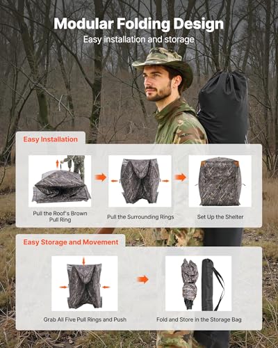 VEVOR Hunting Blind，See Through Ground Blinds with Carrying Bag, 360 Degree Portable Camouflage Tent，Durable Concealed Shelter with Silent Side Door and Window, for Turkey and Deer - size: 2-3 Person（Thermal）