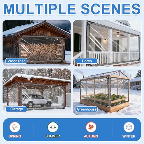 Clear Tarps Heavy Duty Waterproof - 4x8ft Clear Tarps with Grommets - 14mil Thickened Transparent Plastic Vinyl Tarp for Patio Porches Greenhouse Chicken Coop Cover, with Fixed Accessories - size: 4x8ft (120*240cm)