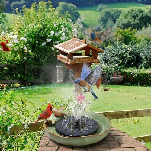 Solar Hummingbird Fountain,Ceramic Birdbath Bowl Water for Outdoor, Solar Powered Ground Bird Feeders and birdbath for Outdoors, Tabletop, Deck, Balcony Patio, Lawn,Yard Garden Decor - style: birdbathwithfundation
