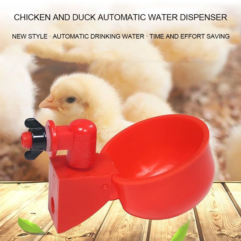 Poultry Waterer Cup – 2-Pack Automatic Drinking Bowls for Chickens, Ducks, Quail & Pigeons, Red 6.5 cm Ø, Constant Fresh Water, Screw-in Bucket or PVC System