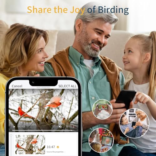 FHD Bird Feeder with Camera,Solar Powered Bird House Camera | Auto Record Video to Cloud Storage,Ideal Gift for Dad and Mom,Built-in AI Bird Recognition,Wireless,Only 2.4G WIFI