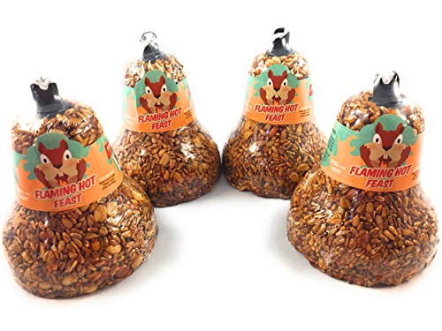 Mr. Bird Flaming Hot Feast Spicy Bird Seed Bell, 4-Pack | Premium Blend of Mealworms, Peanuts & Hot Pepper | Squirrel Repellent Bird Seed | Handcrafted in Texas - size: 1 Count (Pack of 4)