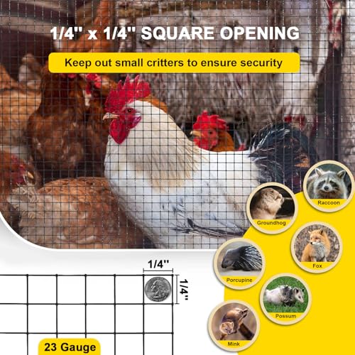 Black Hardware Cloth 8'' x 20' PVC Steel Vinyl Coated 1/4 inch Galvanized Wire Mesh Roll (23 GA) Chicken Wire Fence Roll, for coop Fences,Screen mesh, Rabbit/Snake Fences, Poultry enclosures, etc. - color: 23(GA)-1/4inch, size: 8In x 20Ft