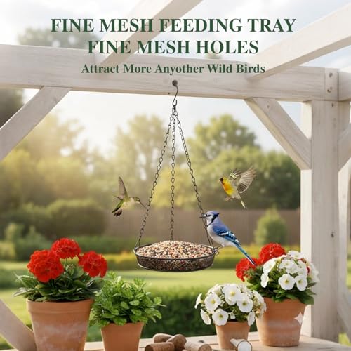 2 Pack Handmade Alpaca Fiber Bird Nesting Heart & Hanging Metal Mesh Bird Feeder Tray Kit - Outdoor Wild Bird Feeding & Nesting Kit for Garden, Patio, Backyard, Hummingbirds & Cardinals