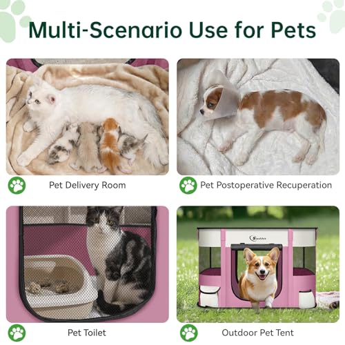 Siedihit 31" Dog Playpen,Cat Puppy Pen, Pet Portable Crate Indoor Outdoor | Durable Travel Camping Use,Foldable Dog Kennel Tent Cage for Rabbit Small Animals with Carrying Case (Pink, Medium) - color: Pink, size: Medium