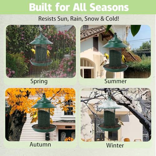 All-Metal Finch Feeder, Squirrel Resistant Nyjer Seed Bird Feeder Green | 2.5 lb capacity, powder-coated all-metal mesh resists squirrels and weather while keeping nyjer seed fresh and accessible. - color: Green, size: 2.5 LB