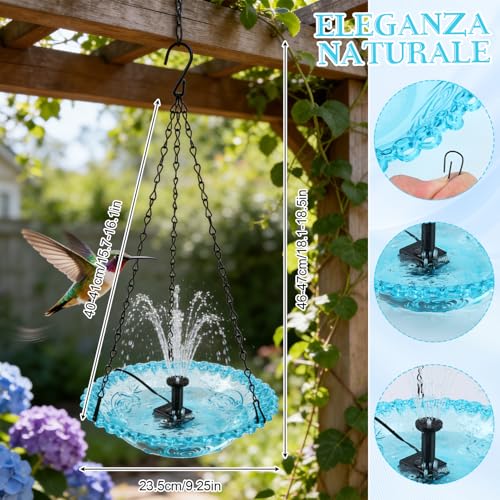 Hanging Bird Bath Fountain, Cascading Outdoor Water Fountain, Hanging Bird Bath with Flowing Water, USB-Powered Water Feature for Garden, Patio, Yard Decor, USB-Powered Single-Layer, Blue