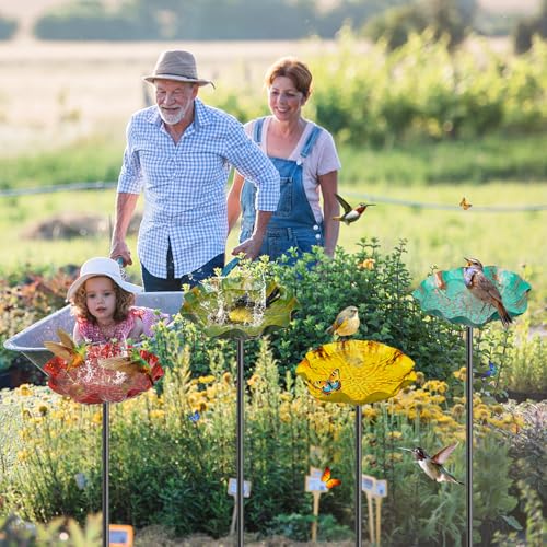 4PCS Hummingbird Bird Bath for Outside, Freestanding Metal Flower BirdBaths Bowl with Stake, Detachable Birdfeeder for Outdoor Yard Lawn Garden Decor (4PCS-Red-Yellow-Blue-Green) - style: 4PCS-Red-Yellow-Blue-Green