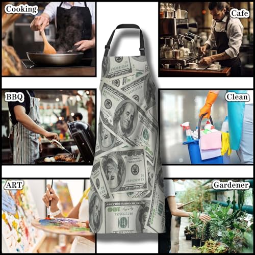 Kitchen Apron for Women Money Dollars Cooking Aprons for Men for Cooking Restaurant BBQ Painting Crafting Gardening 27” (W) x 31” (H), Waterproof Aprons - color: Dollars