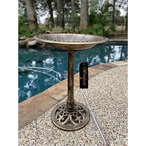 Westcharm 28 Inch Lightweight Poly Resin Outdoor Birdbath for Outside with Decoration Pedestal Base Stand - Pedestal Bird Bath for Outdoors Yard and Garden - Antique Bronze - color: Bronze, size: 28 Inch Tall