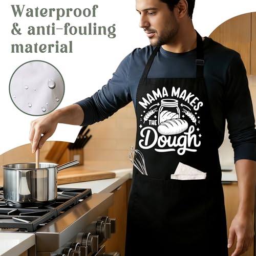 Mama Makes the Dough Sourdough Apron for Women with Large Pockets - Funny Baking Aprons, Adjustable Professional Kitchen Apron for Bread Making, BBQ - Unique Sourdough Gifts for Bakers & Moms - C17 - color: Mama Makes the Dough