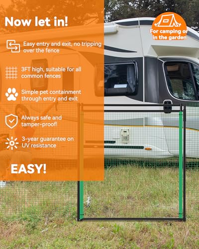 Temporary Fence Gate,3' Height,Garden Fence Mesh Door, Free Open and Close Boundary for Garden Backyard Outdoor Animal Protect, Non Electric Safe for Children and Dog - size: 3' Fence Gate