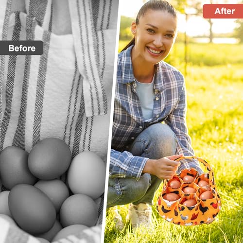 Egg Collecting Basket, Egg Basket for Gathering with 7 Pouches - style: Yellow Black Chicken