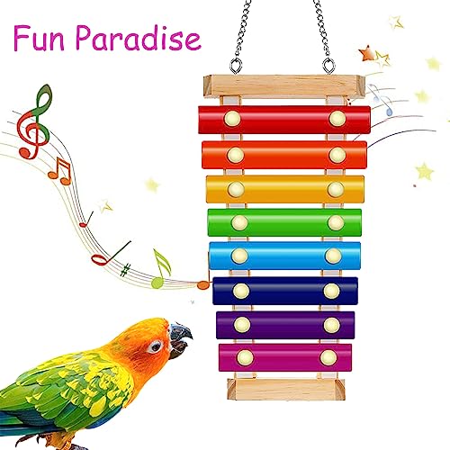 Colorful Bird Xylophone Toy Interactive Training Toy Bird Cage Bell Toy Accessories Music Musical Enrichment Bells for Conure Budgie Cockatiel African Grey Parakeet Finch Parrot Love Birds - color: birdxylophone with bell