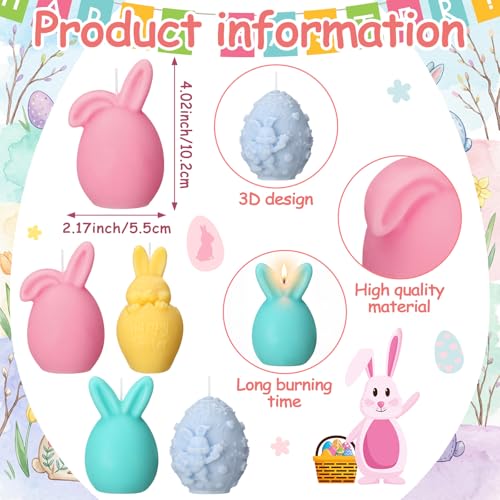 4 Pcs Easter Candles Easter Bunny Egg Votive Candles 4''x2'' Spring Pastel Real Wax Smokeless Flower Fruit Scented Tealights Drip-Free Rabbit Gift for Home Table Centerpiece Party Decor