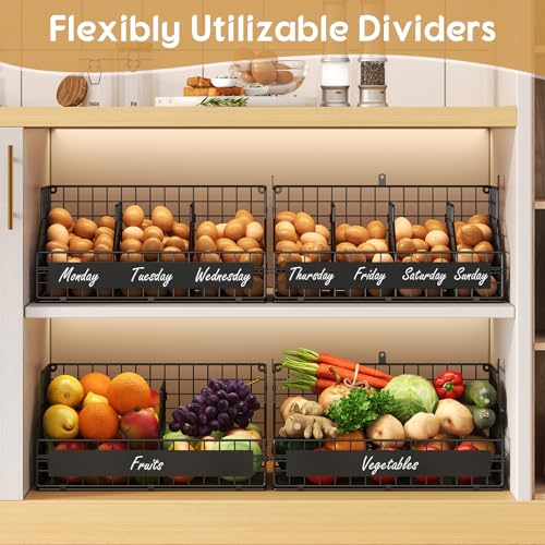 Egg Holder Countertop,Metal Egg Rack with Adjustable Dividers & DIY Labels | 2-Tier Stackable Wire Baskets, XXL Egg Basket for Gathering Fresh Eggs - Wall-Mounted Egg Storage, Chicken Coop Accessories - color: Black, size: 2-Tier X-Large
