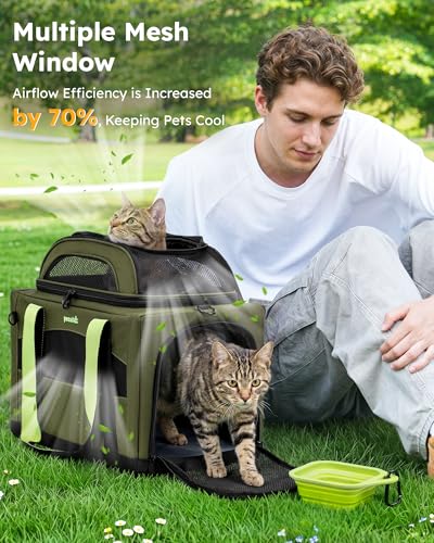 Pecute Cat Carrier,Top Expandable Dog Crate for Travel, Green | 5mm Anti-Collapse Steel Frame, Soft Mesh, Vet Visits, Foldable Travel Crate,Outdoor Hammock, Leakproof Pee Pad & Bowl - color: Green