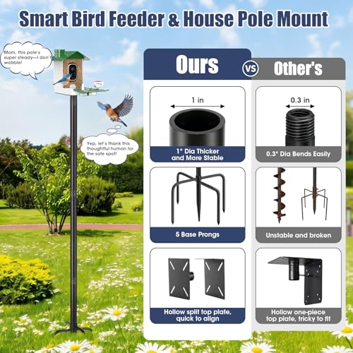 Smart Bird Feeder Pole Stand, 79 Inch Heavy Duty Bird House Pole for Outdoors Adjustable Mounting Pole for Smart Bird Feeder with 1 Inch Dia Bird Feeder Post Weather Station, Black - size: 79'' Pole