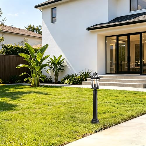 2 Pack Black Outdoor Lamp Post with Base, Exterior Light Pole Accessory for Porch Patio Garden - size: lamp post 19" with base
