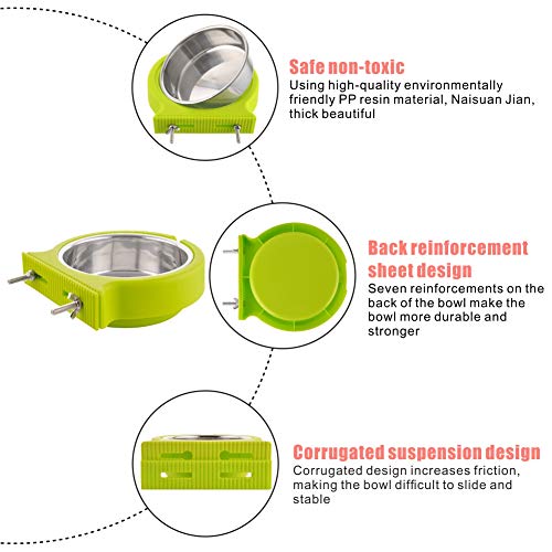 Crate Dog Bowl Removable Stainless Steel Water Food Feeder Bowls Cage Coop Cup for Cat Puppy Bird Pets (Small, Green with Corrugated Clip) - color: Green with Corrugated Clip, size: Small