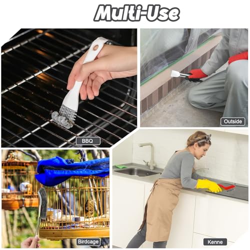 6PCS Bird Cage Cleaning Brush Kit Stainless Bird Cage Cleaner Tools Set Accessories for Small Medium,Large,Tall,Stainless Steel,Parakeet,Budgie,African Grey Parrot,Cockatoo Birds Cages Accessories
