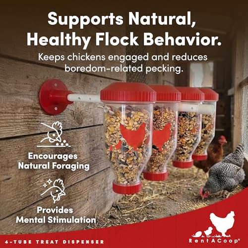 RentACoop Chicken Treat 4 Tube Dispenser – Multi-Treat Enrichment Toy - size: Large Clear Tubes
