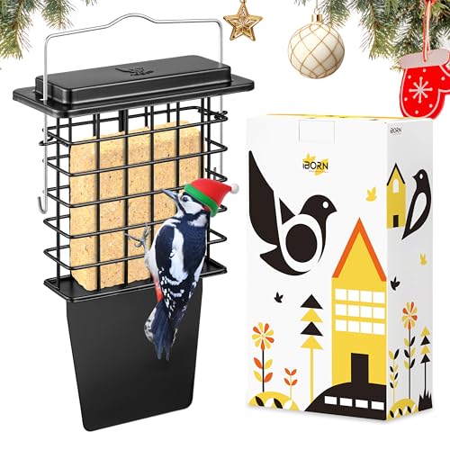 iBorn Metal Suet Feeder with Tail Prop | Durable Suet Cake Cage Bird Feeder for Outdoors，Woodpecker Feeder for Outside Hanging，Heavy-Duty Suet Holder,Easy Clean & Refill,1 Pack,Black - color: Black, size: Single Capacity