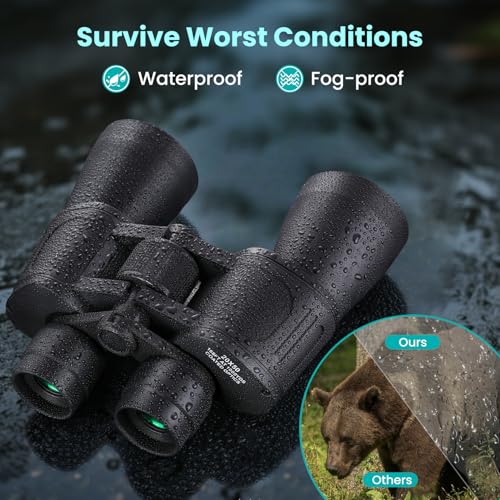 20x50 High Powered Binoculars for Adults, Waterproof Compact Binoculars with Low Light Vision Easy Focus for Bird Watching Hunting Travel Stargazing Cruise with Carrying Bag