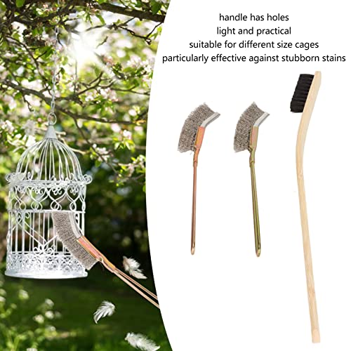 Omabeta Bird Cage Cleaning Brush Set for Efficient Cleaning of Cages with Bamboo and Stainless Steel Material 3 Sizes Included