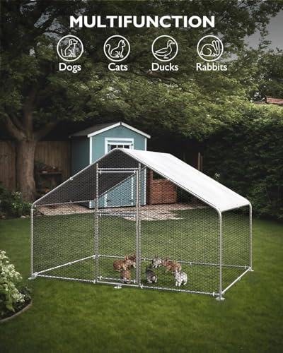 Heavy Duty Large Metal Chicken Coop for Hens –Walk-in Poultry Cage with Waterproof UV-Resistant Cover ＆ Reinforcing Ribs, Ventilated Peaked Roof Outdoor Hen House for Backyard, 9.8'Wx19.7'Lx6.6'H - size: 118.1"L x 78.7"W x 78.7"H