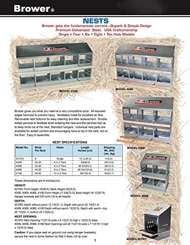 Brower Galvanized Steel 4 Hole, 20 Hen Capacity Outdoor Poultry Brooding Chicken Nesting Box with Hinged Folding Perches, Silver - size: 24.0"L x 12.0"W x 34.0"H