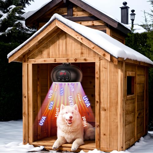 Chicken Coop Heater Lamps,200W-350W-500W Reptile Heating Lamp Upgraded with UVA UVB Ligh 3-6-9-12H Timer,Protable Greenhouse Heater for Outdoor Chicken Coop for Reptile Rabbits Dog Cats (5.2 Inch)