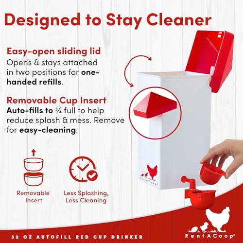 RentACoop 32oz Automatic Drinker with Auto-Fill Cup & Horizontal Nipple