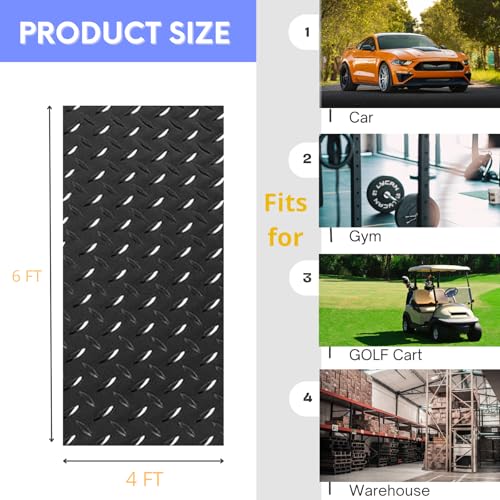 4x6FT Flooring Roll Diamond Plate Rubber Garage Floor Mat | Non-Slip Commercial Grade Parking Mat for Garage Floor,Warehouse, Trailer, Golf Cart，Black - size: 4X6 Feet
