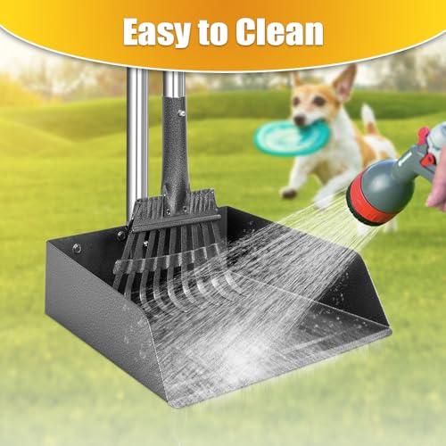 Larger Pooper Scooper, Dog Pooper Scooper for Large Medium Small Dogs Heavy Duty Long Handle Metal Tray Rake Shovel Set for Yard Grass - size: 1. Rake & Shovel & Large Tray