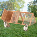 Rabbit Hutch, Small A-Frame Chicken Coop Outdoor w/ 2 Door & Run Cage(Wood) | Wooden Triangle Quail Hutch w/ Ventilating Wire Poultry Hutch for Small Animal Quail Cage Backyard - color: Wood
