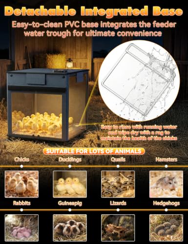 Brooder Box for Chicks,200W Chicken Brooder Heater with Adjustable Temp(77~95℉)&9H Timer&Removable Feeder, Waterer,20S Rapid Heating Brooder Plate,Poultry Coop Heater,Black