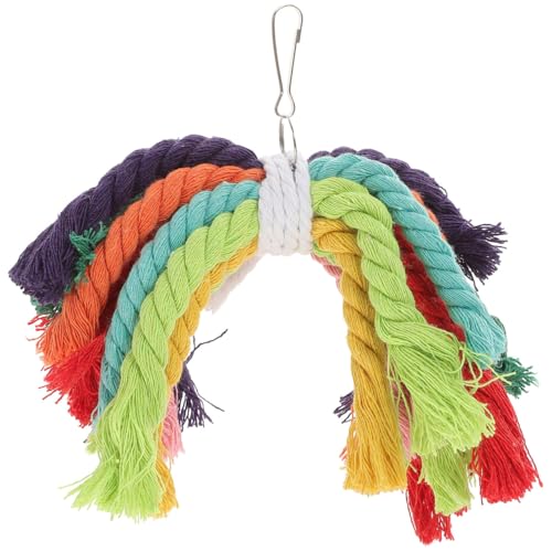 Bird Rope Chew Toy with Hanging Buckle Cotton Bird String Toy for Parrots Cockatiels and Parakeets Cage Hanging Chewing Plaything 7.87 X 5.90 X 3.93 in