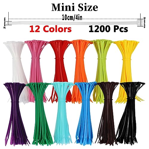 1200 Pieces Zip Ties, 4 Inch Multi-Purpose Assorted Colored Self-Locking Nylon Cable Zip Ties in 12 Different Colour for Home Office Garden Garage and Workshop,Chicken Leg Bands