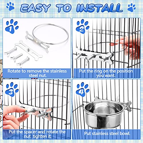 5 Pack Crate Water Dog Bowls 5 Size No Spill Hanging Dog Crate Bowl Stainless Steel Crate Water Cat Bowls Hanging Cage Kennel Dog Feeder Mountable Metal Dog Food Bowls for Dogs Cat Bird