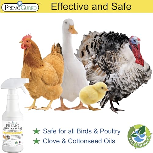 Premo Guard Natural Poultry Spray – Kills Scaly Leg Mites, Fleas, & Lice | Treats Chicken, Duck, Geese Pests, Spray Directly on Birds and Coops, Natural Plant Based Oils, Control & Prevention - size: 32 oz