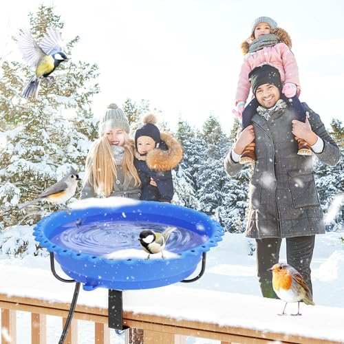 Heated Bird Bath for Outdoors,Deck Railing Heated BirdBaths,Blue | Upgraded 100W,Thermostatically Controlled,Adjustable Clamp 3.2",Easy Clean/Install,Detachable Bowl,Garden Yard Patio Lawn - color: Blue