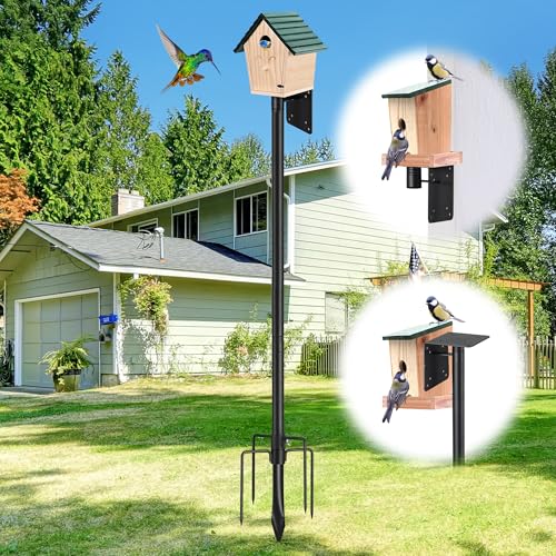 Bird House Pole for Outdoor, 72 Inch Heavy Duty Bird Feeder Pole with 5-Pronged Base, Stand for Backyard Garden Bird Watching,Matte Black,1 Pack (Without Bird House) - size: 72"