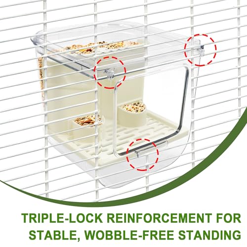 No Mess Bird Feeder for Cage Automatic Bird Seed Feeder | Seed Cube for Bird Cage with Perch & Transparent Food Container Parakeet Cage Accessorie for Parrots Budgies Lovebirds Canary