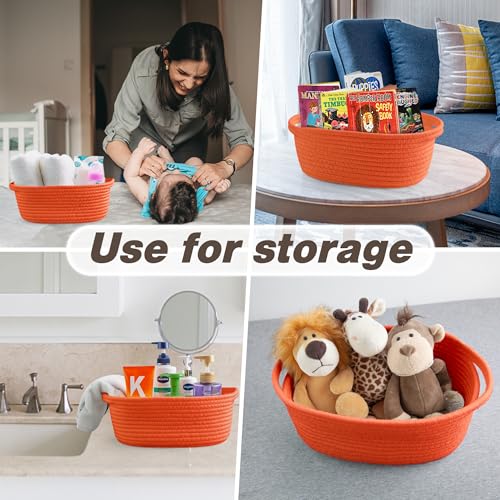 Pro Goleem Small Woven Basket with Gift Bags and Ribbons Durable Baskets for Gifts Empty Small Rope Basket for Storage 12"X 8" X 5" Baby Toy Basket with Handles, Orange - color: Orange