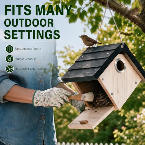 Hanging Wren Bird Houses for Outside,Wren House Bird Nesting Box with Ventilated Holes,1-1/8''Entrance Hole Durable Pine,Bird Houses for Outdoors Shelter in Backyard Garden Patio,black-2pc - color: black-2pc