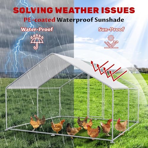 9.8x9.8x6.5ft Metal Chicken Coop, 2-Room Chicken Run with Cover | 2-room walk-in chicken run with galvanized steel frame, waterproof UV-resistant cover, lockable door, and PVC-coated mesh - color: 2-Unit Coop