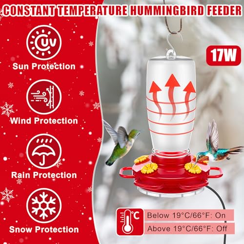 Relaxweex Heated Hummingbird Feeders Outdoor 2 in 1 Winter Hanging Heated Bird Feeders with Pipe Insulation Tape, Extension Cord, Safe Cover, Suction Cup for Outside Anti Freezing Window Winter Garden