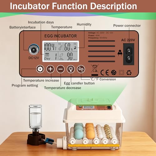 16 Eggs Incubators, Chicken Incubator with Automatic Egg Turning | Incubators for Hatching Chicken Eggs, Quail Incubator with 4 Auto Incubate Mode, with Humidity Display Auto Water Filling - color: White, size: 16 Egg